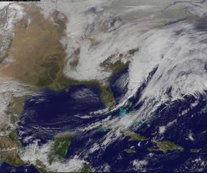 NOAA's GOES-East satellite captured the center of a developing Nor'easter located off North Carolina's Outer Banks on Jan. 26