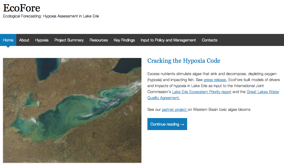 Ecofore Website about Lake Erie Hypoxia