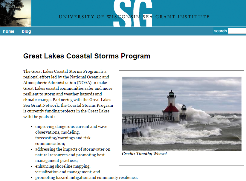 Great Lakes Coastal Storms Program Website
