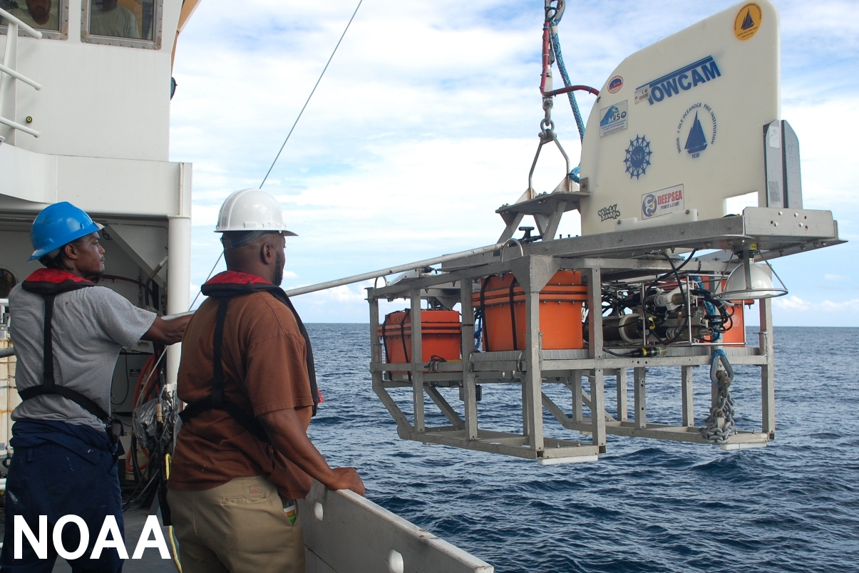 Deployment of a towed camera system. (Image credit: NOAA)