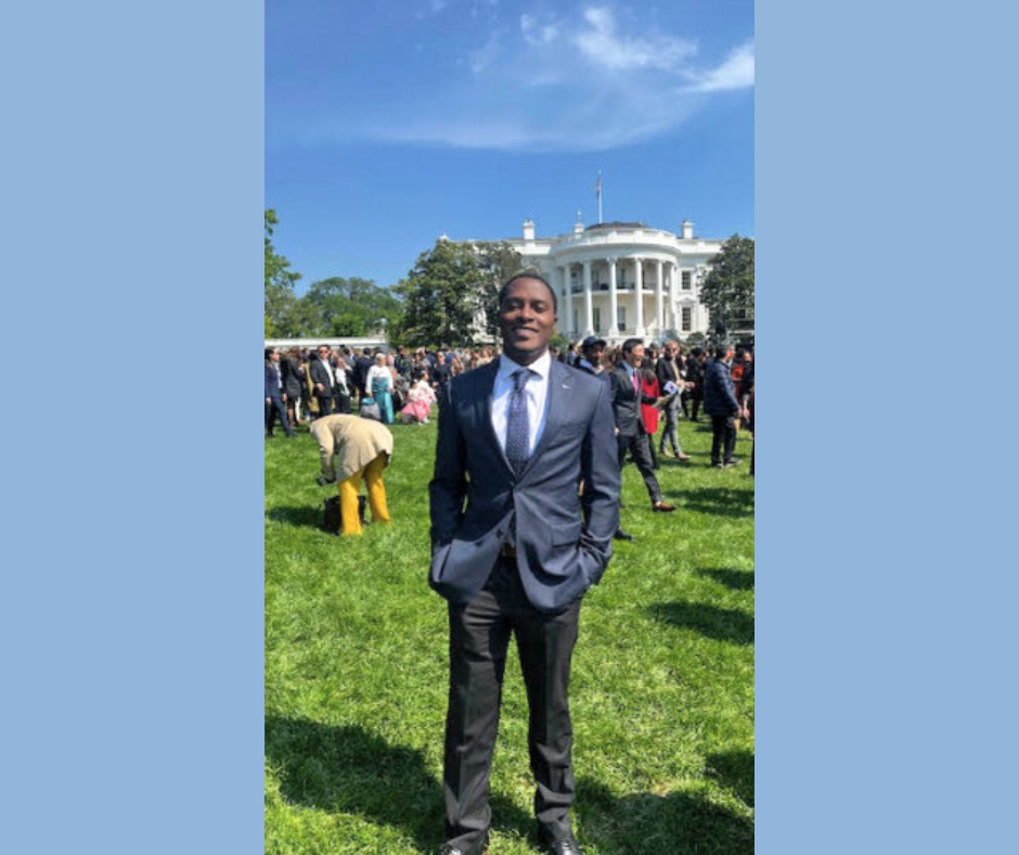 De'Marcus Robinson stands in front of the White House.