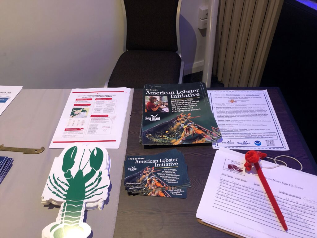 American Lobster Initiative outreach products on display at the 12th International Conference & Workshop on Lobster (and Crab) Biology and Management in October 2023 in Fremantle, Western Australia. Image credit: Amalia Harrington